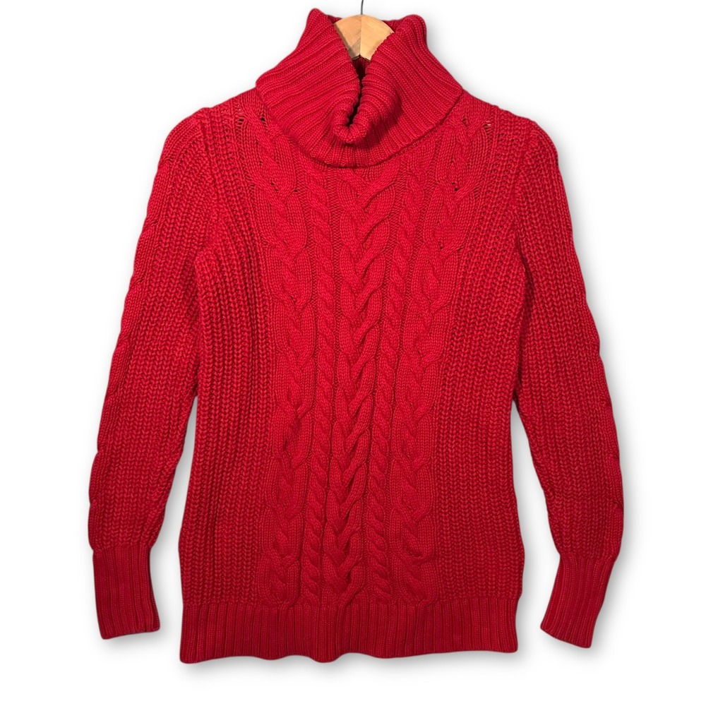 GAP Red Cable Knit Turtleneck Sweater Long Sleeve Women's XS Cotton